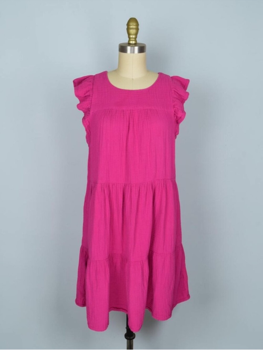 J. Crew Fuchsia Tiered Ruffle Sleeve Cotton Gauze Dress ✨EUC✨